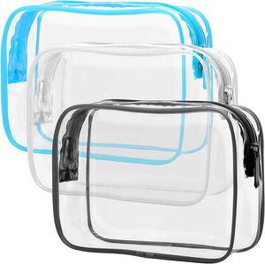 Transparente kosmetische Tasche, kosmetische Tasche der Luftreise (wasserdicht PVC) flüssige Handgepäck kosmetische Tasche(3 Pack,Black White Blue)