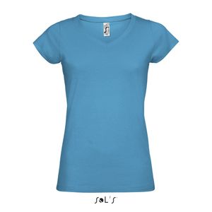 Ladies V-Neck Moon Damen T-Shirt - Farbe: Aqua - Größe: XXL