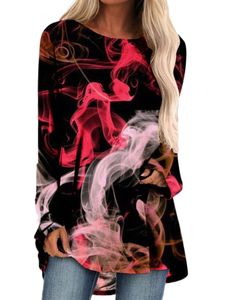 Frauen Langarm Sweatshirts Crew Neck bequeme abstrakte Drucktunika Bluse komfortabel, Farbe:Style-l, Größe:5xl