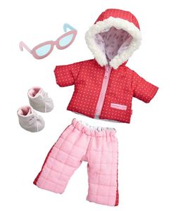 HABA 304110 - Kleiderset Winterspaß, Set aus Anorak, Schneehose, Sonnenbrille und Stiefeln, Puppenzubehör für alle 30 cm großen HABA-Puppen, ab 18 Monaten