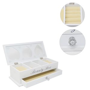 Schmuckkasten Schmuckbox Beauty Box zur Aufbewahrung aus Holz mit 2 Ebenen und Schublade für Halsketten Armbänder und Ringe Geschenkidee  L x B x H 30 x 12 x 8.5 cm cm  Weiß