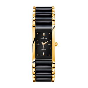Dugena Damen Uhr 4460591 Quadra Keramik schwarz vergoldet