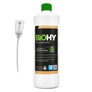BiOHY Spezial Polsterreiniger (1l Flasche) + Dosierer | Ideal für Autositze, Sofas, Matratzen etc. | Ebenfalls für Waschsauger geeignet
