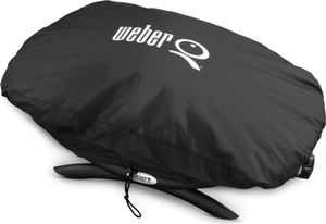 Weber Premium Grillabdeckhaube für alle Q100 / 1000/120 / 1200/140 / 1400 Modelle, atmungsaktiv UV- & wasserbeständig, Schutz for Wind & Wetter, mit Klettverschluss zum Befestigen - Schwarz (7117)