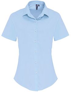 Premier Workwear Damen Popeline Stretch Bluse kurzarm PR346 pale blue (ca. pantone 2717c) XS