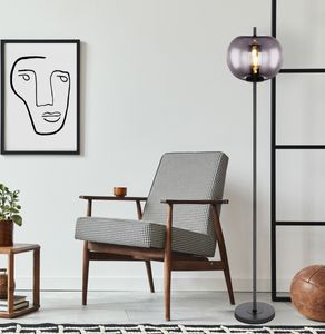 Große LED Industrial Stehlampe mit Rauchglas Lampenschirm für Wohnzimmer, Büro