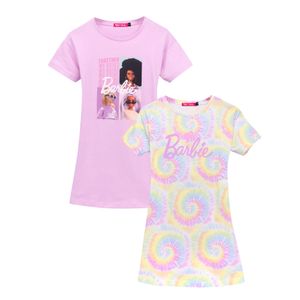 Barbie - T-Shirt-Kleid Rückenausschnitt für Mädchen (2er-Pack) NS7248 (104) (Bunt)