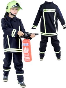 Foxxeo Feuerwehr Kostüm für Kinder Feuerwehrkostüm Jungen Karnevalskostüm 104-110