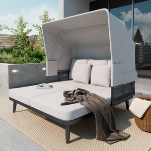 MERAX Gartenliege aus verzinktem Stahl und handgeflochtenem Seil Sonneninsel Sitzgruppe Gartenmöbel Gartenlounge-Set für 2-4 Personen