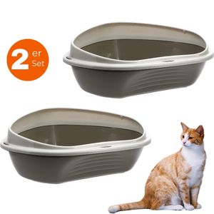 2x Katzenklo Ecke XXL Eck Katzentoilette mit Rand ohne Deckel Ecktoilette offen grau Katzen WC Doppelpack Sparpaket