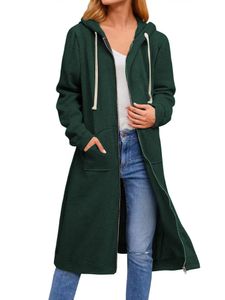 Damen Draw String Hoodies Urlaub Mit Taschen Mit Kapuze-Strickjacken Einfache Langarm Sweatshirts, Farbe: Schwarzgrün, Größe: M