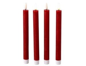 LED 4 x Stabkerze rot Echtwachs 24,5 cm Kerze mit Timer + Fernbedienung