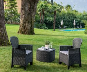 Outdoor-Lounge-Set Dkon, Gartengarnitur mit 2 Sesseln und 1 Containertisch, Sitzecke in Rattan-Optik, 100 %  Italy, Anthrazit