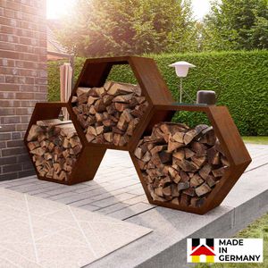 HOME DELUXE Holzlege ANTARES -  Germany - 3er Set | Wetterfest, Feuerholzregal, Brennholzregal