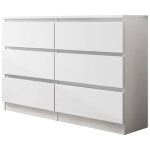 Mirjan24 Kommode Malwa M6 120, Stilvoll Sideboard mit 6 Schubladen, Schlafzimmer Highboard, Modern Kollektion (Weiß)