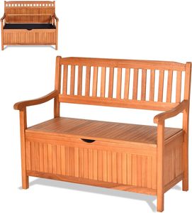 KOMFOTTEU 2místná zahradní lavice s úložným prostorem, venkovní lavice ze dřeva, dřevěná lavice s područkami a opěradlem, nosnost až 360 kg, truhla na zahradní terasu, příroda