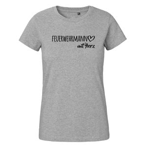 Huuraa Damen T-Shirt Feuerwehrmann mit Herz Bio Baumwolle Fairtrade Oberteil Größe XXL Sport Grey mit Motiv für die tollsten Menschen