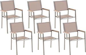 BELIANI Gartenstühle 6er Set Beige Polyester Edelstahl Modern Terrasse Outdoor
