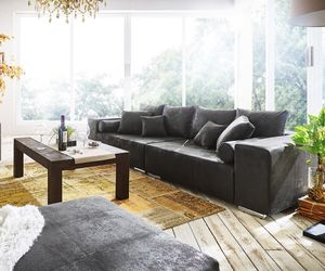 DELIFE Big-Sofa Marbeya 285x115 cm Anthrazit Antik Optik 10 Kissen