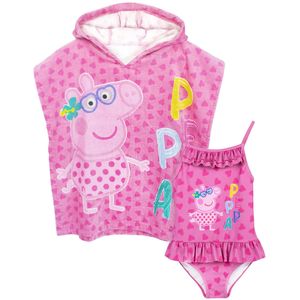 Peppa Pig - Badeanzug und Poncho Set für Mädchen NS6396 (98) (Pink)