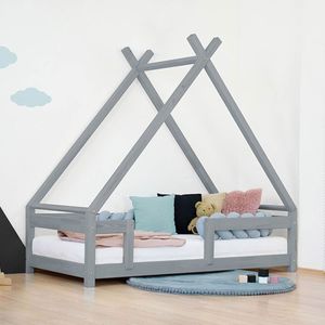 Benlemi Dětská domečková postel TAHUKA ve tvaru týpí s bezpečnostní zábranou 140x200 cm Šedá