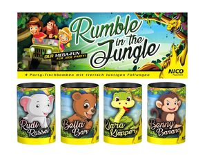 Rumble in the Jungle, 4er-Beutel - Tischfeuerwerk -mit tierisch lustiger Stimmungsfüllung