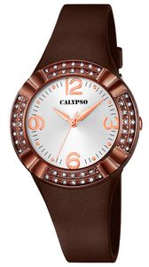 Calypso K5659 Damenuhr analog Quarz mit Polyurethan-Armband, Farbe:braun/weiß