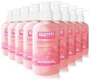 BRUBAKER Cosmetics 10er Pack Handwaschlotion Flüssigseife Kirschblüte - 10 x 240 ml im praktischen Spender - reinigt sanft und spendet Feuchtigkeit - für hygienisch saubere Hände