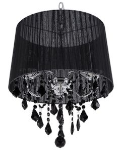BELIANI Hängeleuchte Schwarz Metall 3-flammig mit Kristallen aus Acrylglas und Stoffschirm Kronleuchter-Optik Glamour Stil