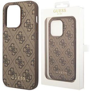 Guess 4G Metal Gold Logo Apple iPhone 14 Pro Max Hard Case Cover Schutzhülle Braun