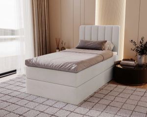 MYSEN Boxspringbett 100x200 Lamini mit Bettkästen mit Matratze (14 cm) mit Topper (4 cm) Komplett-Set Polsterbett Bonell H3 Creme MYSEN Boxspringbett 100x200 Lamini mit Bettkästen mit Matratze (14 cm) mit Topper (4 cm) Komplett-Set Polsterbett Bonell H3 Creme