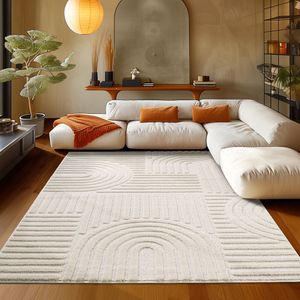Teppium Hochflor Teppich Wohnzimmer Skandinavische Boho Design 3D Optik Teppich Shaggy Flauschig Weich, Creme, 120 x 170 cm