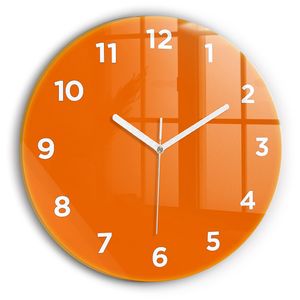 Wallfluent Wanduhr – Stilles Quarzuhrwerk - Uhr Dekoration Wohnzimmer Schlafzimmer Küche - Zifferblatt - weiße Zeiger - 30 cm - Orange