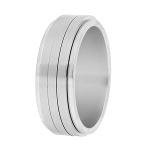 Lucardi - Uni Anti-Stress-Ring aus Edelstahl mit 3 Streifen - Ring - Stahl - Silberfarbig - 19 / 60  mm -