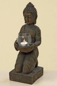 Windlicht-Figur Buddha XL - Teelichthalter Heim + Garten - Deko Statue Skulptur