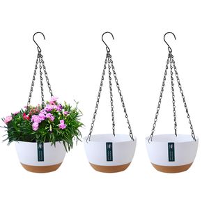 3er Pack Hängende Blumentöpfe mit abnehmbarem Tablett, Selbst Absorbierende Hängepflanze Blumentopf Korb Außen Innen Blumenampel Garten Balkon Deko, Weiß, 21cm