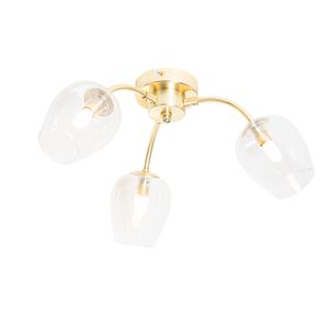 QAZQA - Klassisch I Antik Klassische Deckenlampe Gold I Messing mit Glas 3-flammig - Elien I Wohnzimmer I Schlafzimmer - Stahl Rund - LED geeignet G9