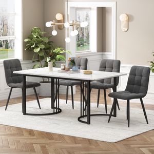 MODFU Esszimmer Essgruppe (5-tlg)mit Esstisch und 4 Stühlen für 4 Personen, Esszimmertisch Rechteckig(Weiß Desktop)Esstisch Küchentisch mit Schwarz Metallbeinen(Halbkreis-form), Samt Esszimmerstühle für Zuhause, Schlafzimmer, Wohnzimmer,Dunkelgrau MODFU Esszimmer Essgruppe (5-tlg)mit Esstisch und 4 Stühlen für 4 Personen, Esszimmertisch Rechteckig(Weiß Desktop)Esstisch Küchentisch mit Schwarz Metallbeinen(Halbkreis-form), Samt Esszimmerstühle für Zuhause, Schlafzimmer, Wohnzimmer,Dunkelgrau