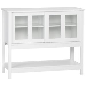 HOMCOM Kuchyňská skříňka Sideboard Base Cabinet s posuvnými skleněnými dveřmi Vitrína Buffet Cupboard Skříňka s velkým úložným prostorem Anti-Tilt MDF White 95 x 39,5 x 80 cm
