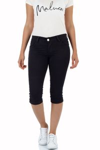 Damen 3/4 Capri Jeans Kurze Sommer Hose  , Größe:36, Farbe:Schwarz