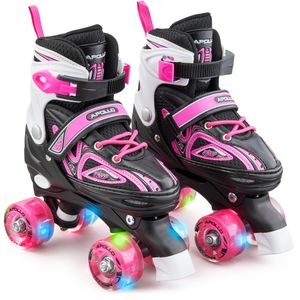 Apollo Super Quad X Pro | verstellbare Rollschuhe für Kinder | komfortable, größenverstellbare LED Roller Skates | Rollschuhe für Mädchen und Jungen | Größen 31 - 42 Größe M (35-38) - pink