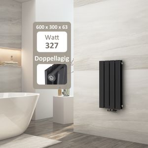 EMKE Badheizkörper, Design Doppellagig Paneelheizkörper 600x300mm, Anthrazit Flach Badheizkörper 327Watt Mittelanschluss