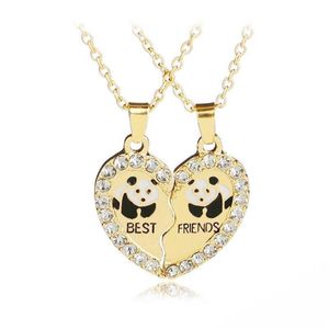 Bixorp Náhrdelník priateľstva pre dvoch s pandím srdcom - zlatá retiazka - 45 cm + 5 cm nastaviteľný - BFF náhrdelník