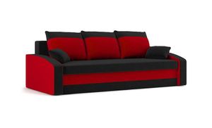 Couch HEWLET 220x90 mit Schlaffunktion - Schlafcouch mit Bettkasten - STOFF HAITI 17 + HAITI 18 Schwarz&Rot