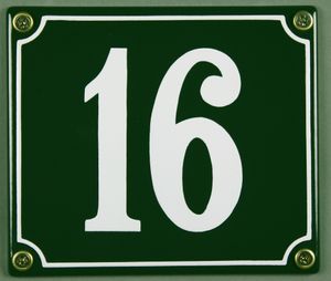 Hausnummernschild 16 grün 12x14 cm  Schild Emaille Hausnummer Haus Nummer Zahl Ziffe