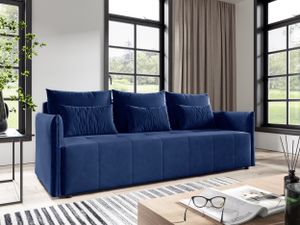 Schlafsofa Leno - Sofa mit Schlaffunktion und Bettkasten, Bettsofa mit Wellenfeder, Bettfunktion, Couch vom Hersteller, Couchgarnitur, Velours (Blau (Kronos 09))