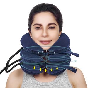 Nackenkissen, tragbares Nackenretraktor-Set, aufblasbarer, verstellbarer Nackendehner, bietet Nackenstütze, Nackentraktion, blau