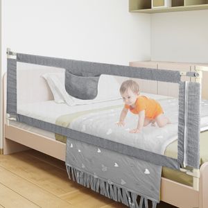 Bettgitter 200cm Bettschutzgitter Kinderbettgitter Babybettgitter Rausfallschutz für Bett Grau