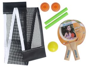 Donic-Schildkröt Mini Tischtennis-Set, 2 kleine Schläger 14,5x9cm aus Holz, Netz mit Saugnapfpfosten, 1 Ball Ø35mm, spontanes Tischtennisspiel an fast jedem Tisch
