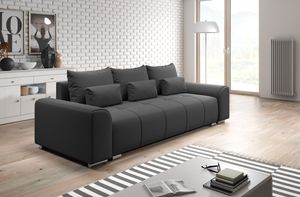 FURNIX Sofa LORETA Couch 3-Sitzer mit Schlaffunktion und Bettkasten Loft Classic Design modern Schwarz MT 99